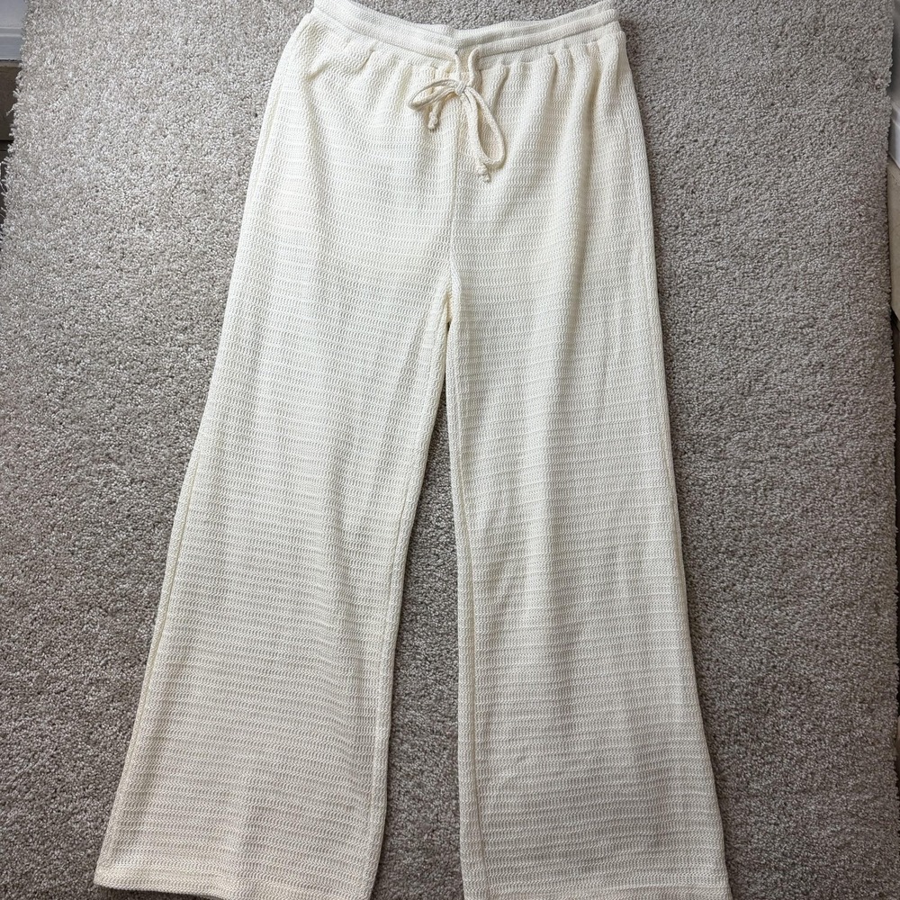 Mystree Sweatpants Womens Large White Crochet Drawstring Relaxed Lightweight
